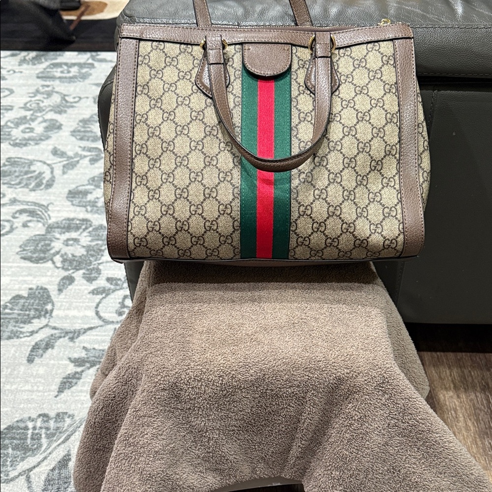 Gucci Beige and Green Tote Bag